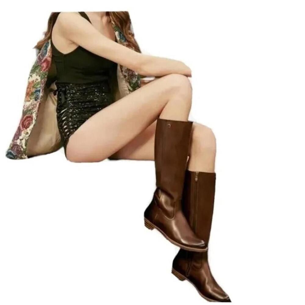Bussola Trapani Tall Riding Boots Women's 38 Rust Brown Burnished Leather 38/7.5